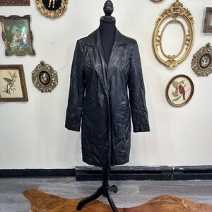 Bagatelle Faux Leather Trench Coat Small Black Hot Pink Lining